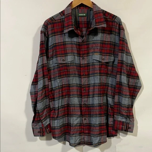 Orvis Men's Red and Gray Plaid Shirt - Picture 1 of 5